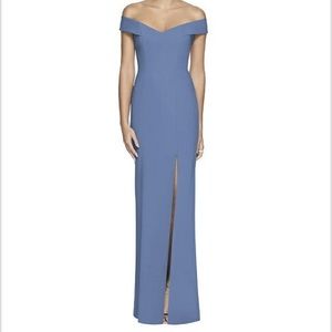 Off-the-Shoulder Criss Cross Back Trumpet Gown